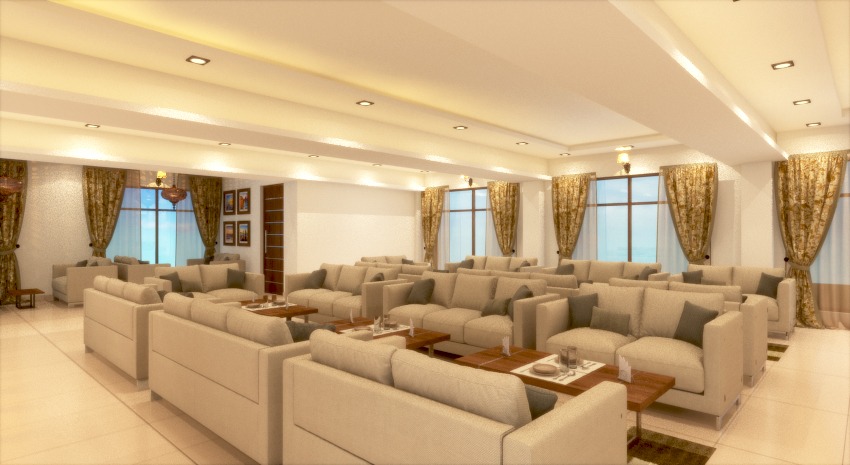 Modern living room with a sofa and lamp